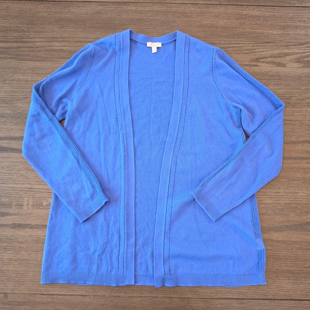 Talbots Petite Blue Open Front Cardigan Pointelle Knit Sweater KH5348 P